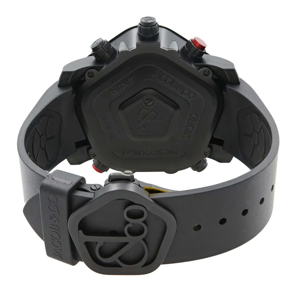 Back View Of Screwback Back Case And Closed Rubber,Silicone Band Of JACOB & Co. GH100.11.RP.PB.AHA4D Watch Unworn Condition