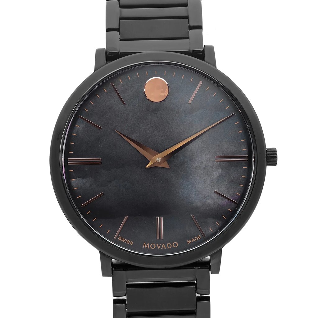 Up Close Front Facing Picture Of Movado 0607211 Stainless Steel Watch Pre Owned Condition