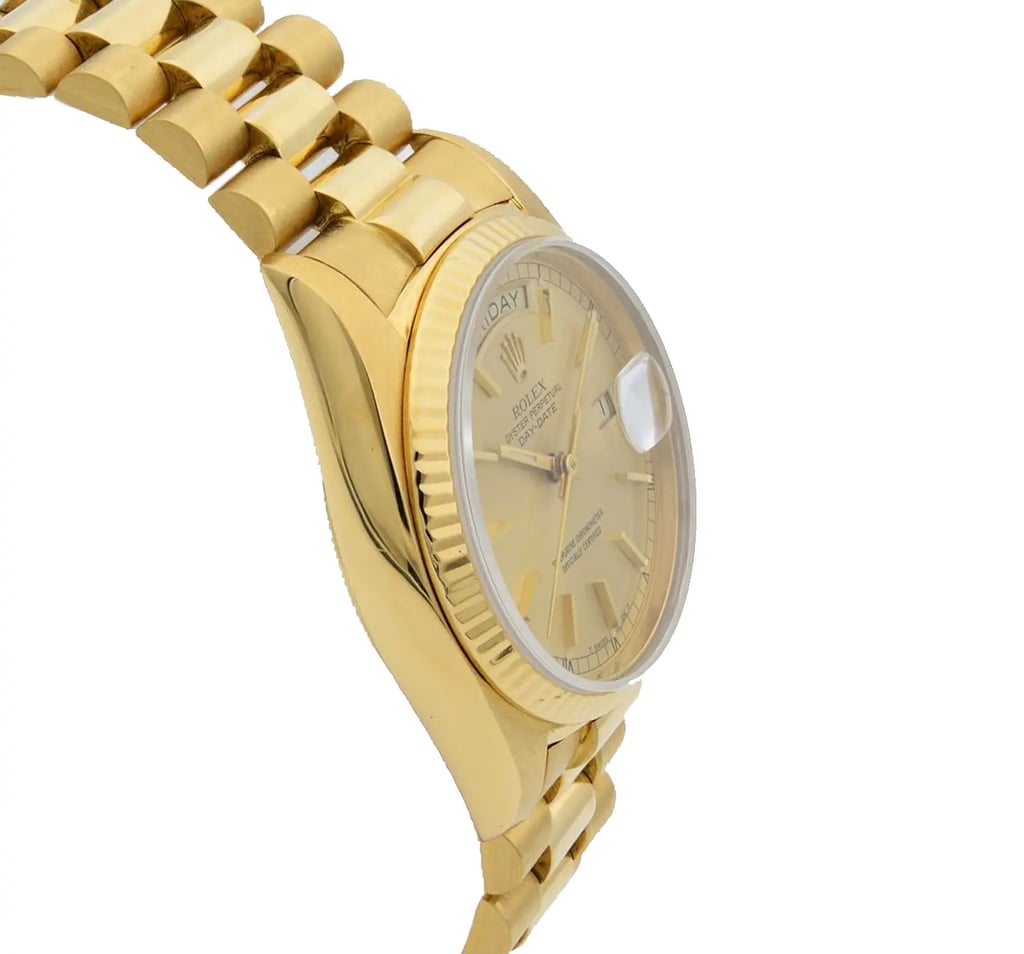 View Of Opposite Crown Facing Side Of Rolex 18038 Gold 18kt Watch Pre Owned Condition