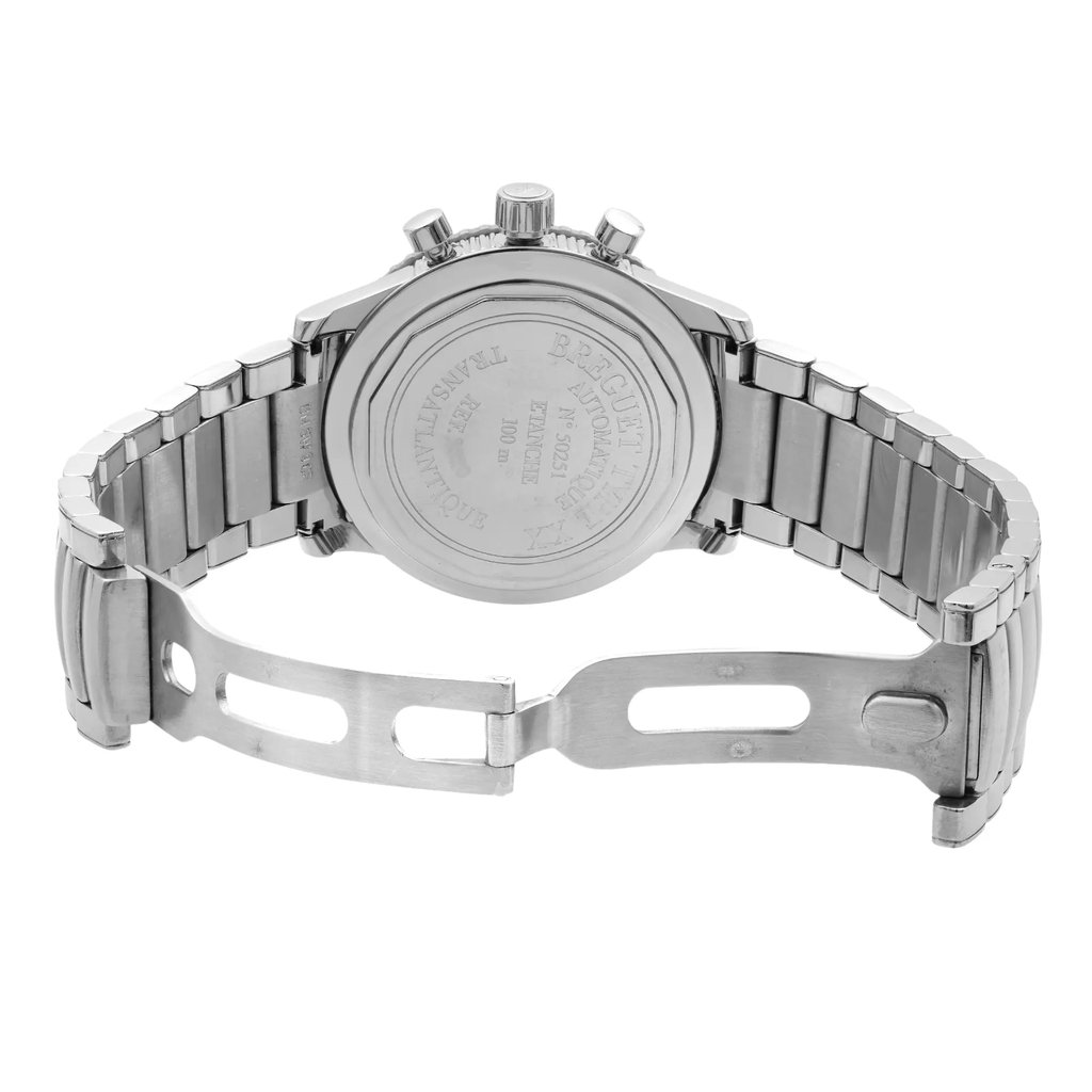 Back View Of {Caseback} Back Case And Open Stainless Steel Band Of Breguet 3820ST/H2/SW9 Watch Pre Owned Condition