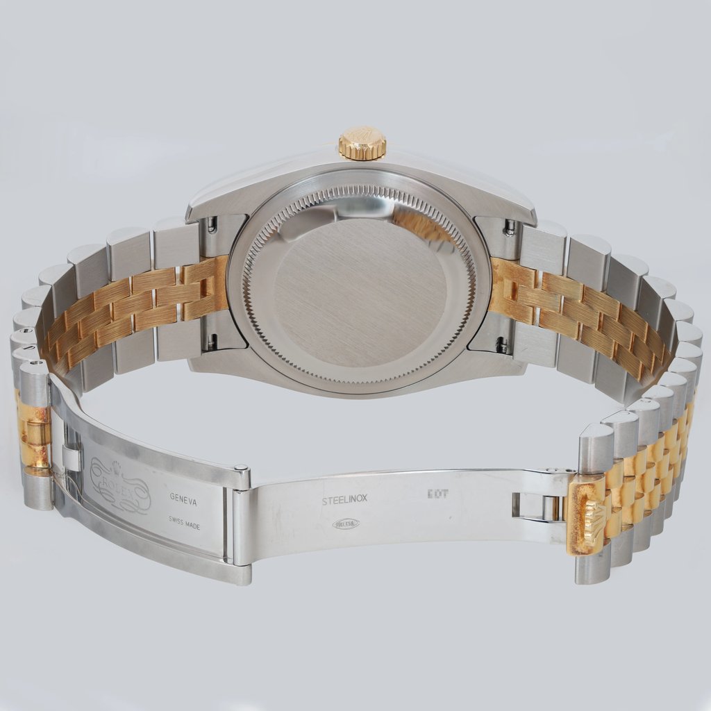 Back View Of Screwback Back Case And Open Stainless Steel,Yellow Gold Band Of Rolex 116233 Watch Pre Owned Condition