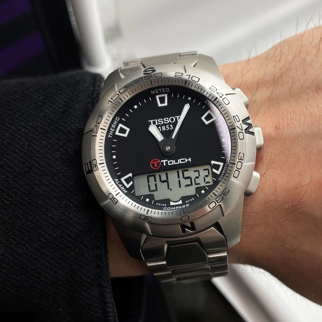 Up Close Front Facing Picture Of Tissot T047.420.11.051.00 Stainless Steel,Titanium Watch Display Model Condition