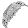 An image of a pre-owned wristwatch shown from a side profile view, highlighting the crown and pushers. The watch features a rectangular silver case with a white dial and Roman numerals. The stainless steel bracelet complements the sleek, elegant design. The angle showcases the watch from a slightly elevated position, emphasizing its polished finish and intricate details.