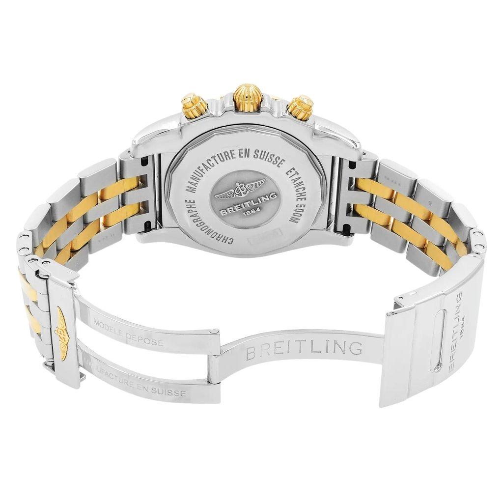 Back View Of {Caseback} Back Case And Open Stainless and Solid Gold Band Of Breitling CB0110AA/B968-375C Watch Pre Owned Condition