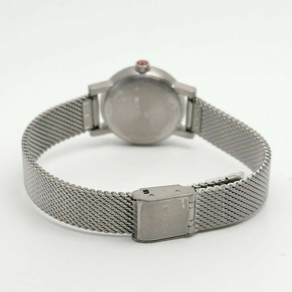 Back View Of Solid Back Case And Closed Stainless Steel Band Of Mondaine MSE.26110.SM Watch Display Model Condition