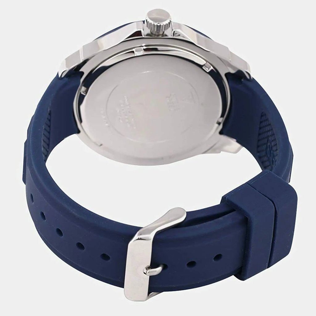Back View Of Solid Back Case And Closed Silicone,Rubber Band Of GUESS W0967G2 Watch Display Model Condition