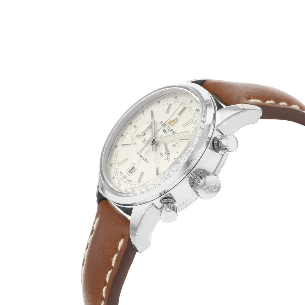 View Of Crown Facing Side Of Breitling A4131012/G757-425X Stainless Steel Watch Display Model Condition