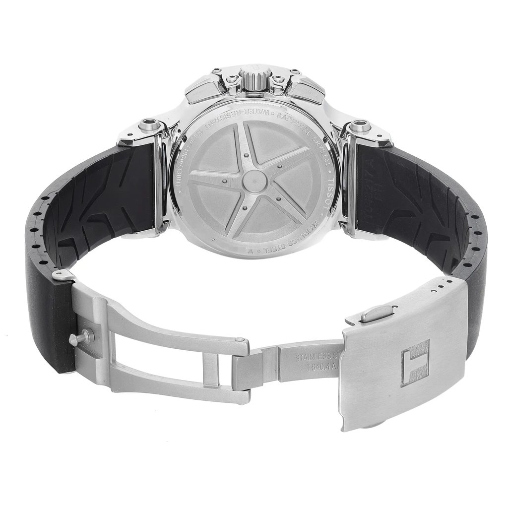 Back View Of Solid Back Case And Open Rubber Band Of Tissot T048.217.17.057.00 Watch New With Defects Condition