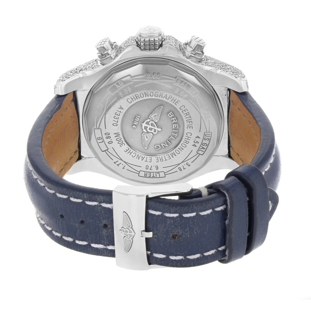 Back View Of {Caseback} Back Case And Closed Leather Band Of Breitling A13370 Watch Pre Owned Condition