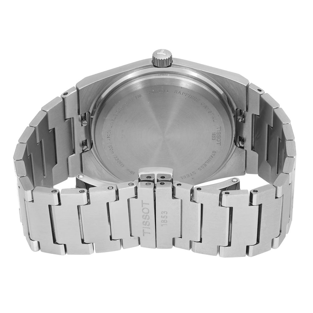 Back View Of Snap Back Case And Closed Stainless Steel Band Of Tissot T1374101109100 Watch Pre Owned Condition