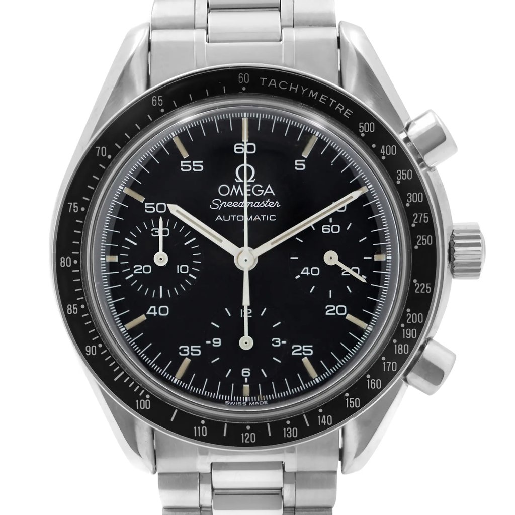 Up Close Front Facing Picture Of OMEGA 3510.50.00  Stainless Steel Watch Pre Owned Condition