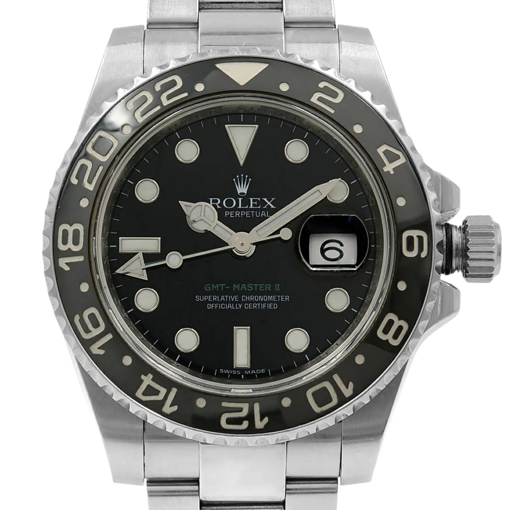 Up Close Front Facing Picture Of Rolex 116710LN Stainless Steel Watch Pre Owned Condition
