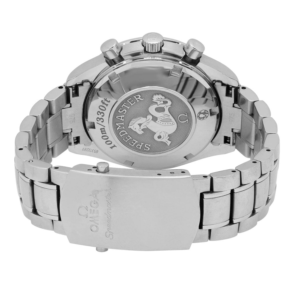 Back View Of Screwback Back Case And Closed Stainless Steel Band Of OMEGA 3211.31.00 Watch Pre Owned Condition