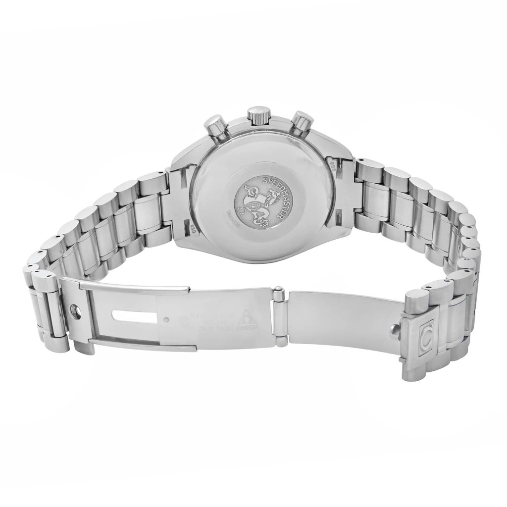 Back View Of Solid Back Case And Open Stainless Steel Band Of OMEGA 3523.80.00 Watch Pre Owned Condition