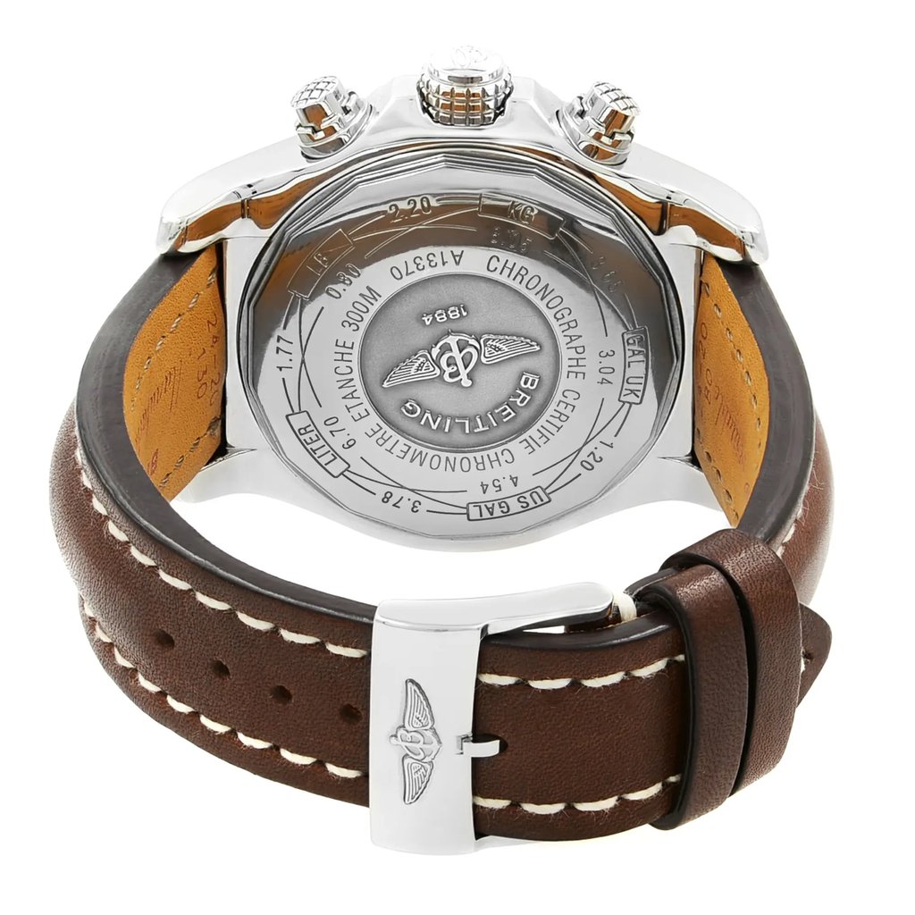 Back View Of {Caseback} Back Case And Closed Leather Band Of Breitling A1337011/B973 Watch Pre Owned Condition