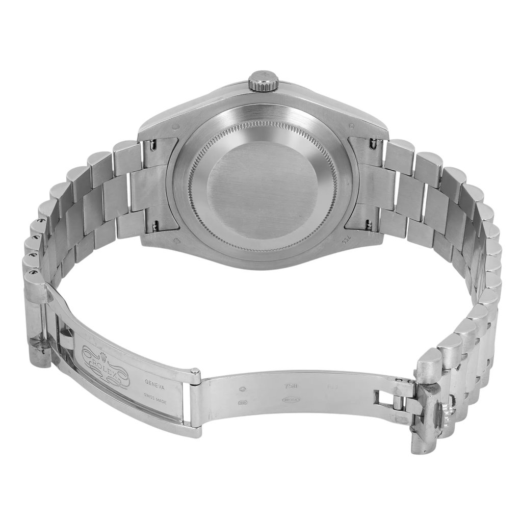 Back View Of Solid Back Case And Open White Gold Band Of Rolex 218239 Watch Pre Owned Condition
