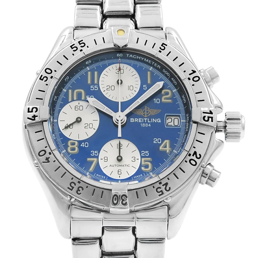 Up Close Front Facing Picture Of Breitling A13035.1 Stainless Steel Watch Pre Owned Condition