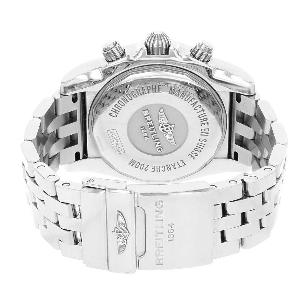 Back View Of {Caseback} Back Case And Closed Stainless Steel Band Of Breitling AB042011-Q589 Watch Pre Owned Condition