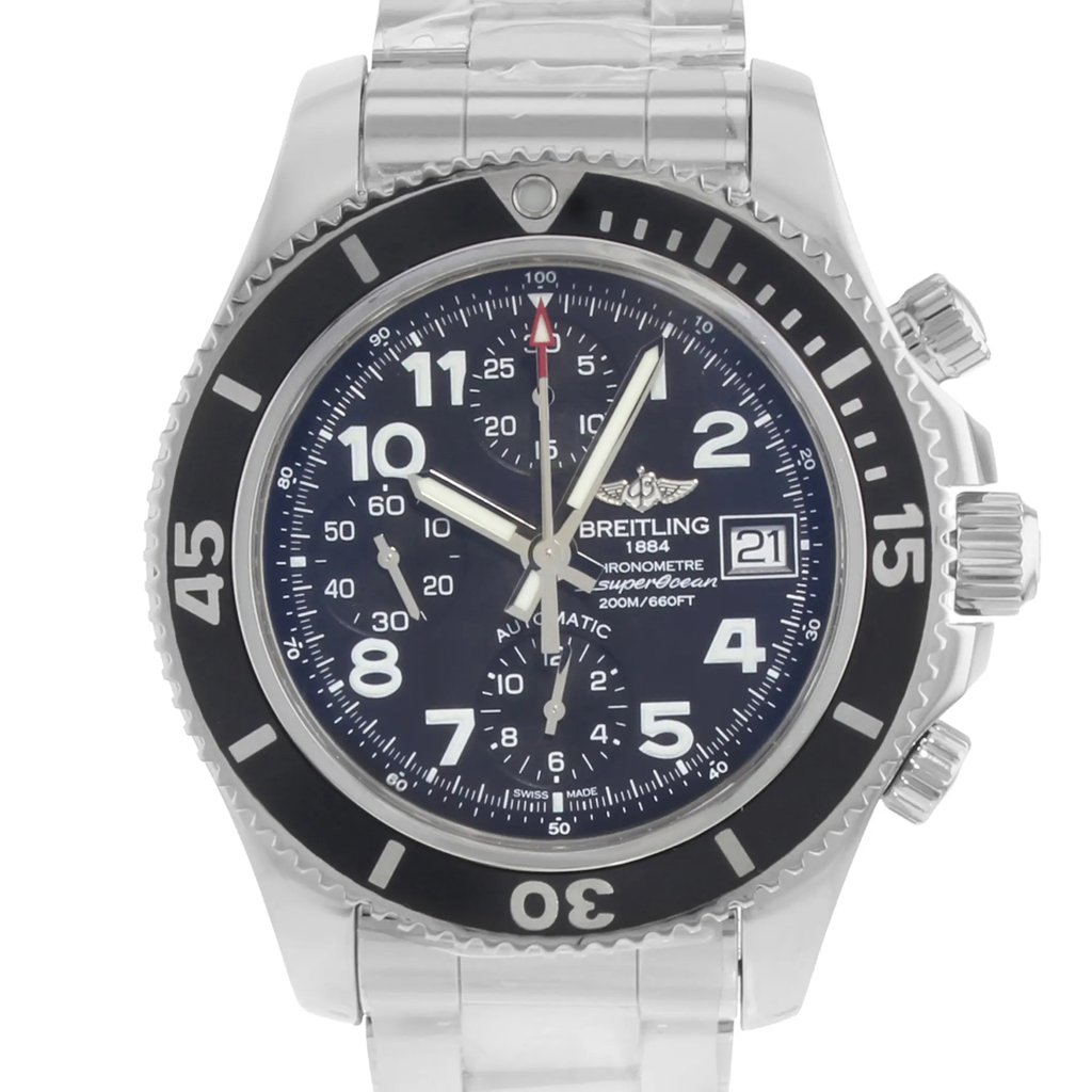 Up Close Front Facing Picture Of Breitling A13311C9/BE93-161A Stainless Steel Watch Display Model Condition