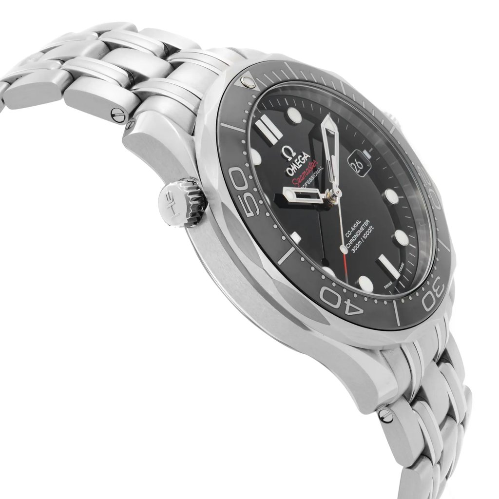 View Of Opposite Crown Facing Side Of OMEGA 212.30.41.20.01.003 Stainless Steel Watch Display Model Condition