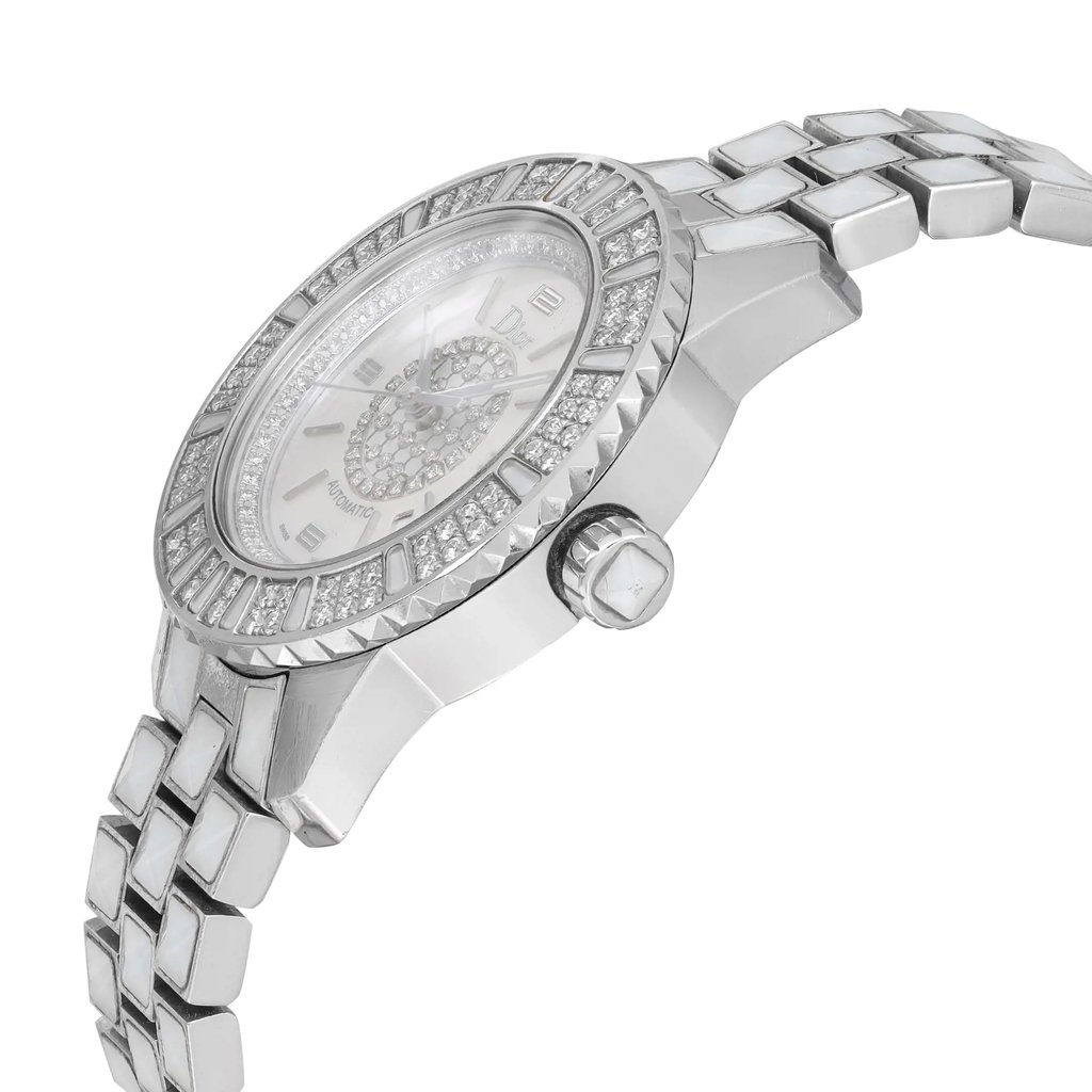 View Of Crown Facing Side Of Dior CD113512M001 Stainless Steel Watch Pre Owned Condition