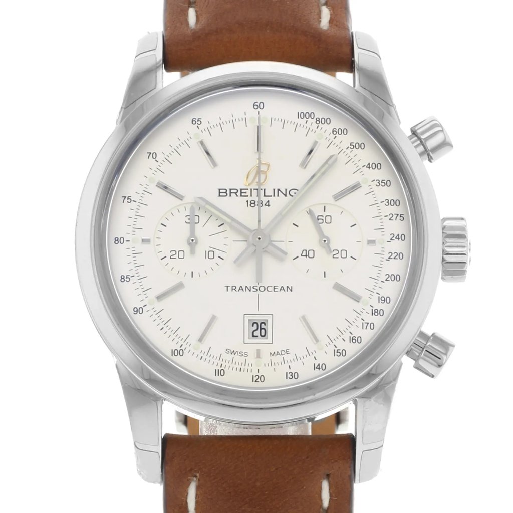 Up Close Front Facing Picture Of Breitling A4131012/G757-425X Stainless Steel Watch Display Model Condition