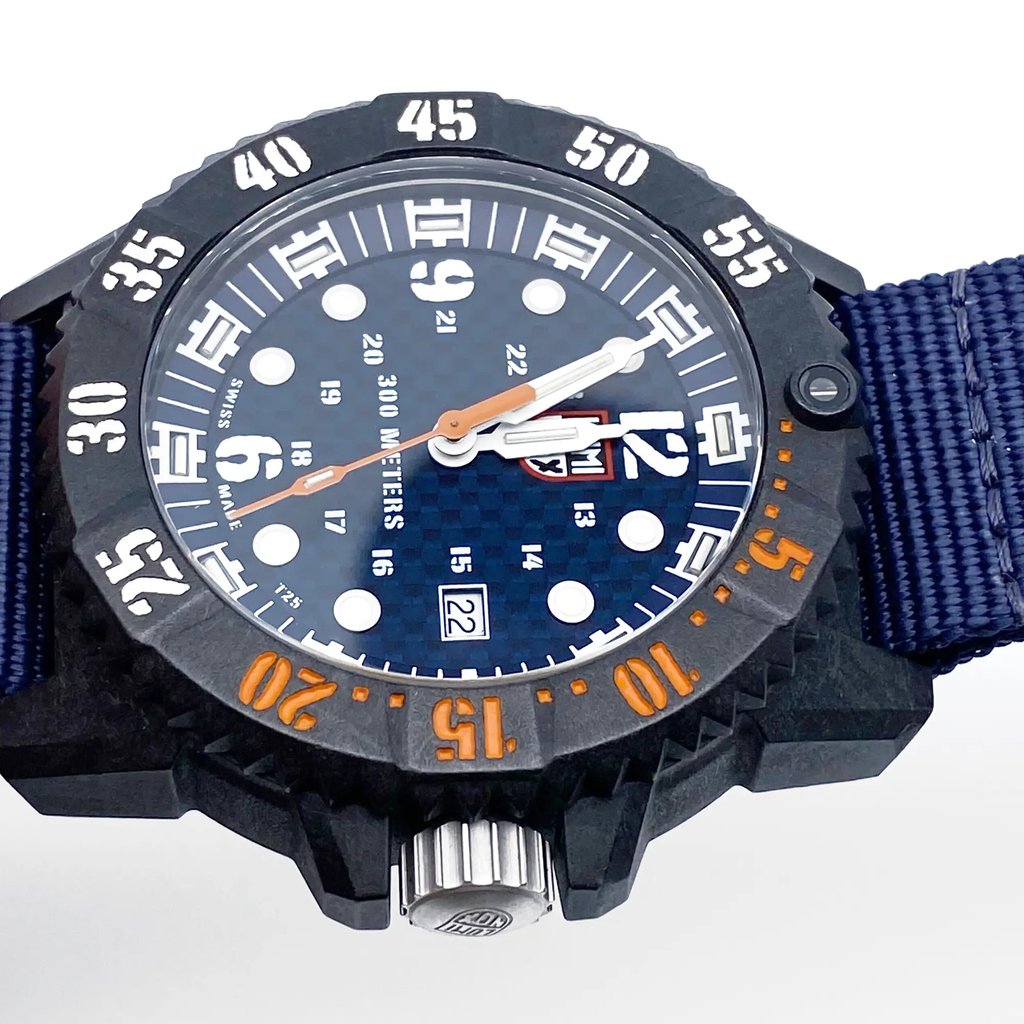 Up Close Front Facing Picture Of Luminox XS.3803.C Carbon Watch Pre Owned Condition