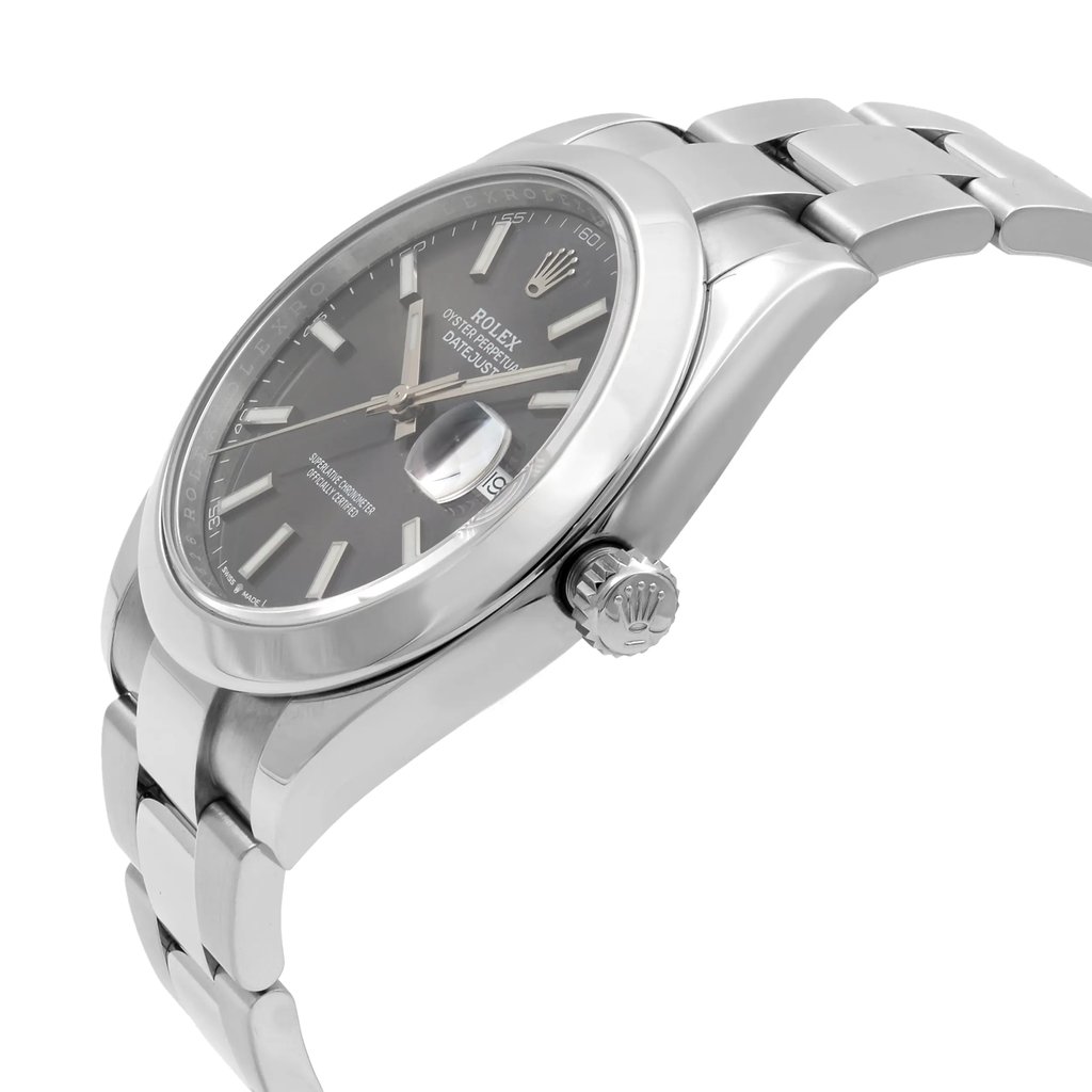 View Of Crown Facing Side Of Rolex 126300 Stainless Steel Watch Pre Owned Condition