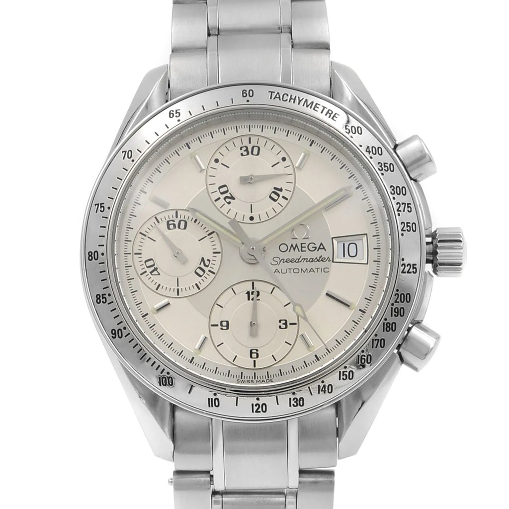 Up Close Front Facing Picture Of OMEGA 3513.30.00 Stainless Steel Watch Pre Owned Condition