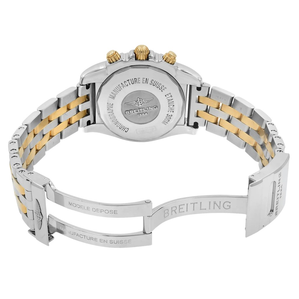 Back View Of {Caseback} Back Case And Open Stainless and Solid Gold Band Of Breitling CB014012/G713-378C Watch Pre Owned Condition