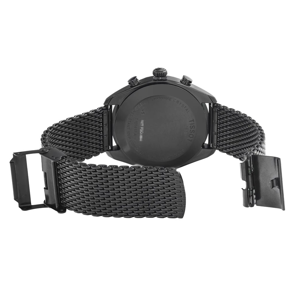 Back View Of Snap Back Case And Open Stainless Steel Band Of Tissot T1014173305100 Watch Pre Owned Condition