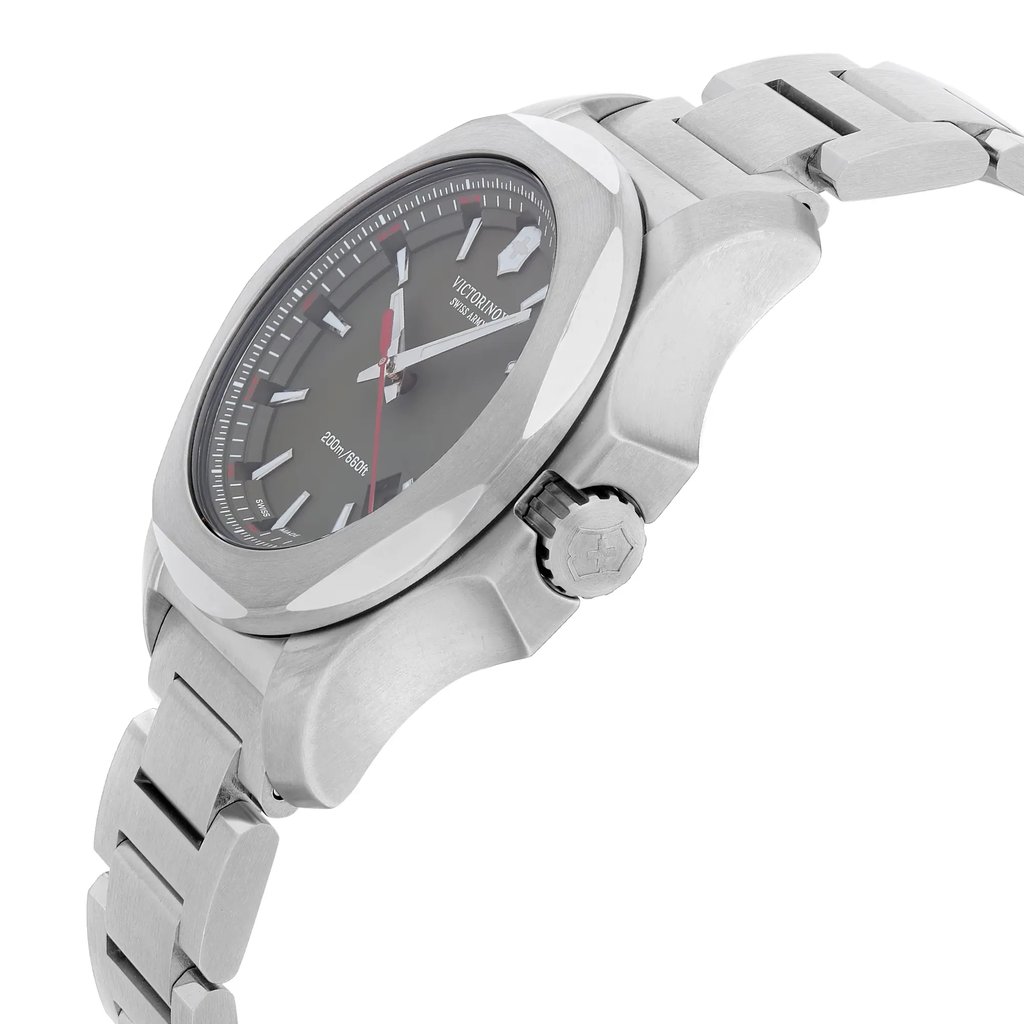 View Of Crown Facing Side Of Victorinox 241725.1 Stainless Steel Watch Unworn Condition