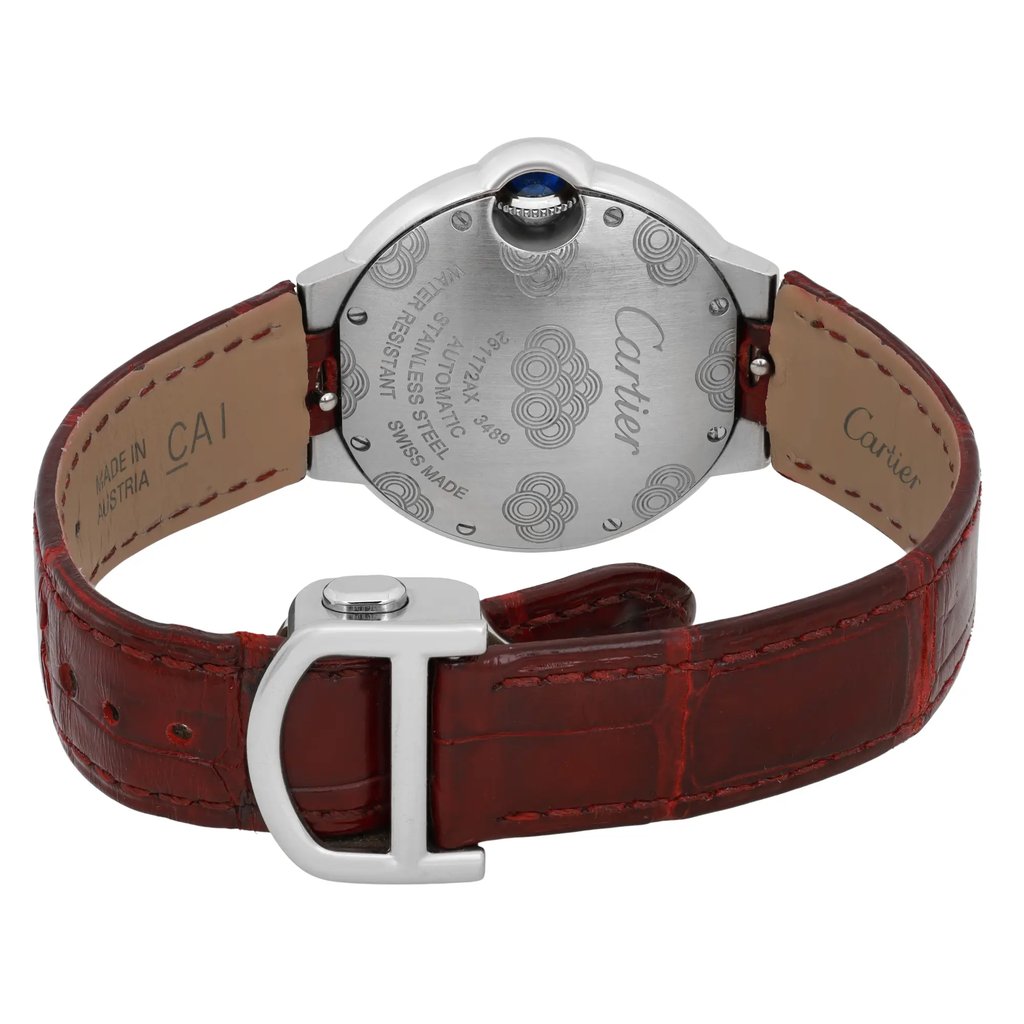 Back View Of Screwback Back Case And Closed Leather Band Of Cartier W4BB0027 Watch Pre Owned Condition