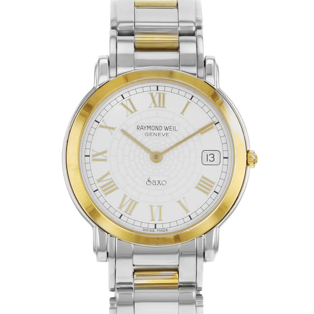 Up Close Front Facing Picture Of RAYMOND WEIL 9521TT/GR Stainless Steel Watch Pre Owned Condition