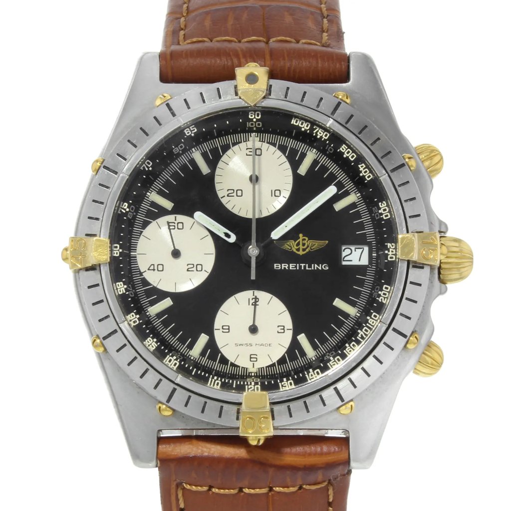 Up Close Front Facing Picture Of Breitling 81.95 Stainless Steel Watch Pre Owned Condition