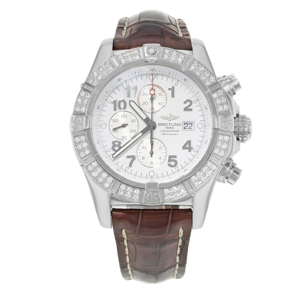 Front Full View Of Breitling A13370 Stainless Steel Watch Pre Owned Condition {Product Condition}