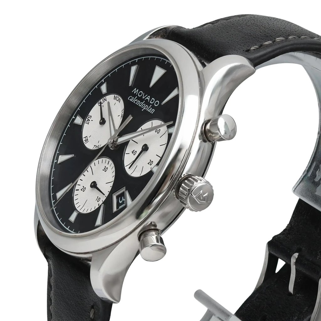 View Of Crown Facing Side Of Movado 3650005 Stainless Steel Watch Display Model Condition
