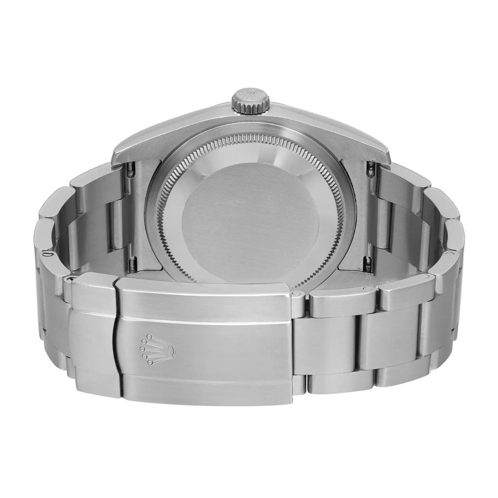 Back View Of Screwback Back Case And Closed Stainless Steel Band Of Rolex 116000 Watch Pre Owned Condition