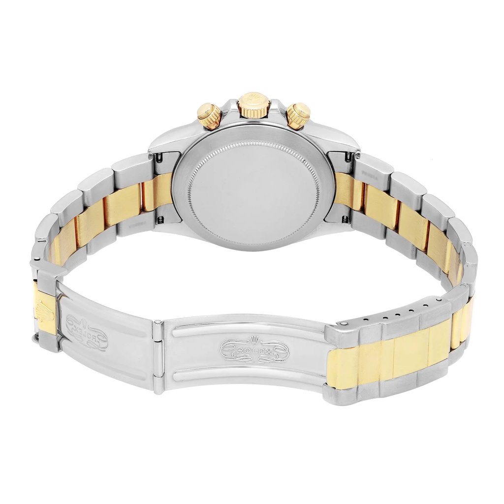 Back View Of Screwback Back Case And Open Stainless Steel,Gold Band Of Rolex 16523 Watch Pre Owned Condition