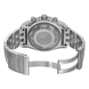 An image of a pre-owned Breitling men's wristwatch with the back view prominently displayed. The watch is shot from a slight top-down angle, emphasizing the screwback caseback which is engraved with "MANUFACTURE EN SUISSE CHRONOGRAPHE CERTIFIE CHRONOMETRE BREITLING 1884" around a Breitling logo. The stainless steel case material and band show light signs of wear or scratches. The round watch case is connected to the stainless steel band, which is partially opened, revealing the fold-over clasp with flip lock safety. The photograph is taken from a medium distance, allowing clear visibility of the watch's condition and details.