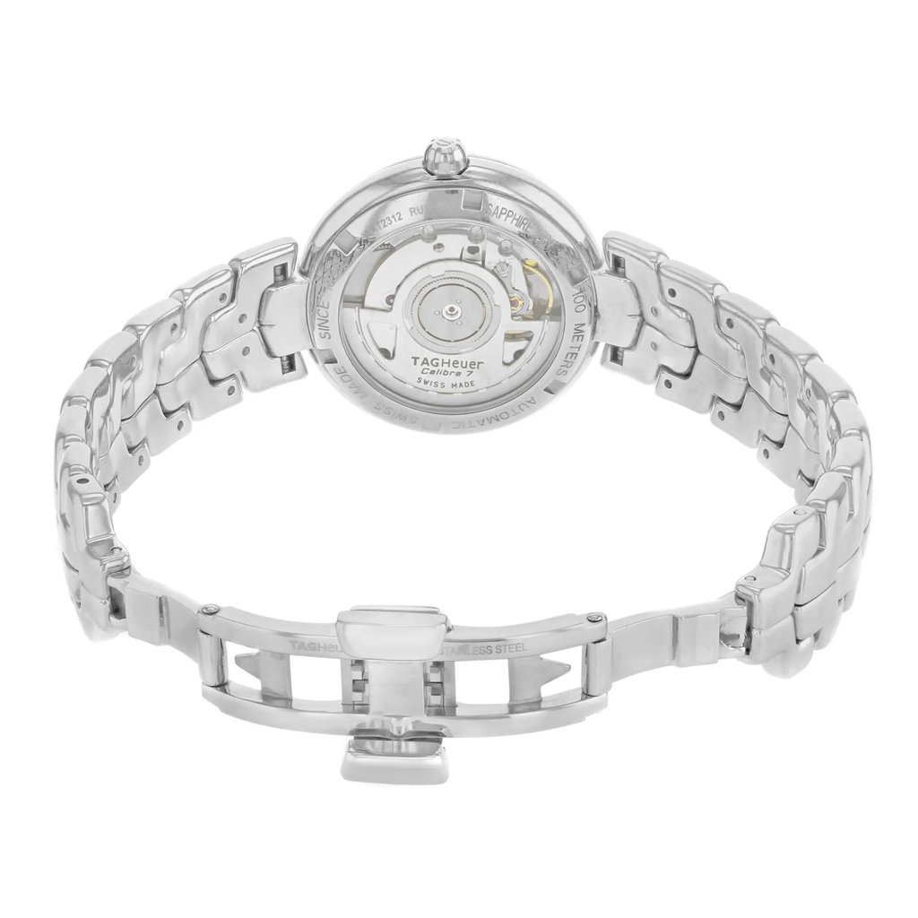Back View Of Screwback Back Case And Open Stainless Steel Band Of TAG Heuer WAT2312.BA0956 Watch Pre Owned Condition