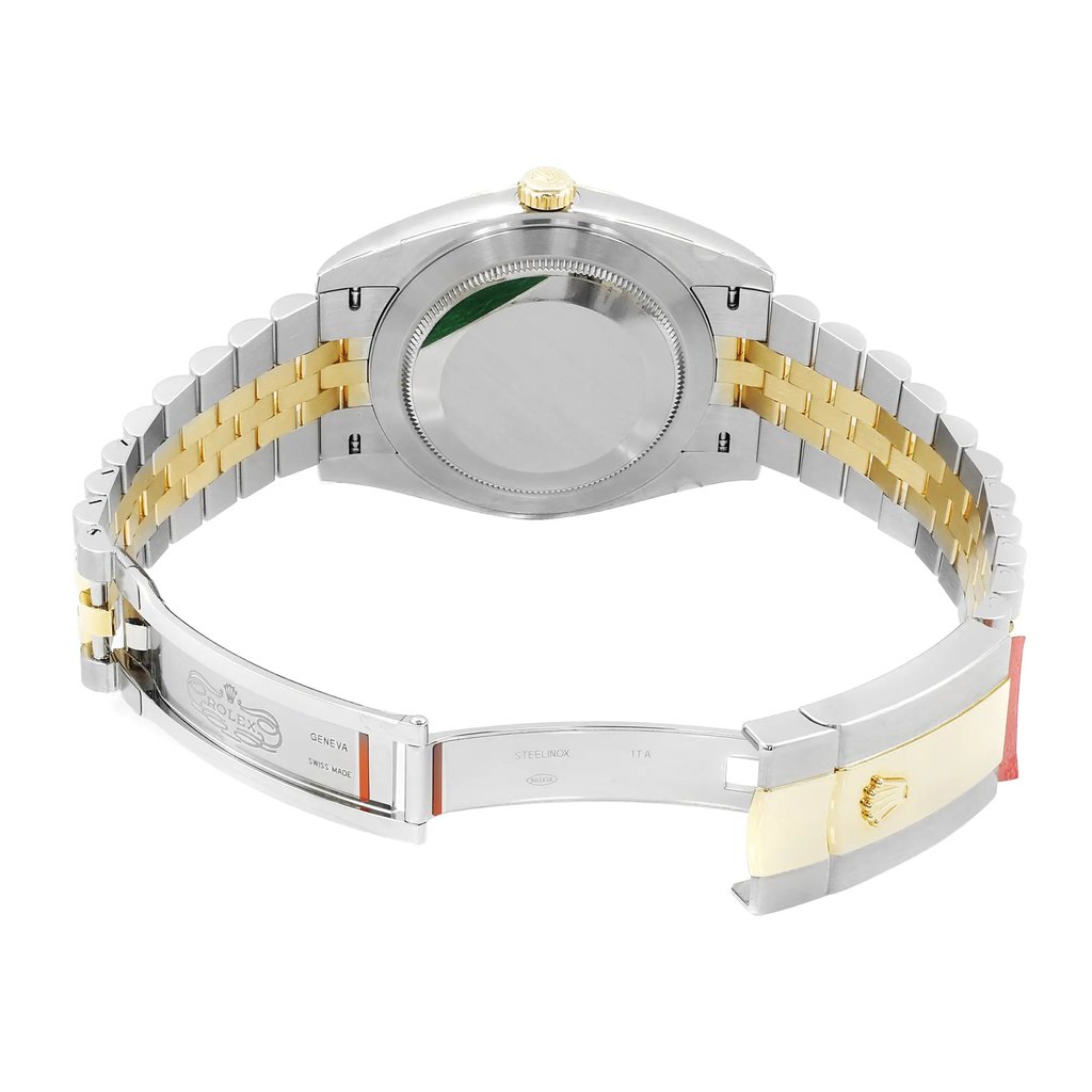 Back View Of {Caseback} Back Case And Open Stainless and Solid Gold Band Of Rolex 126303 Watch Unworn Condition