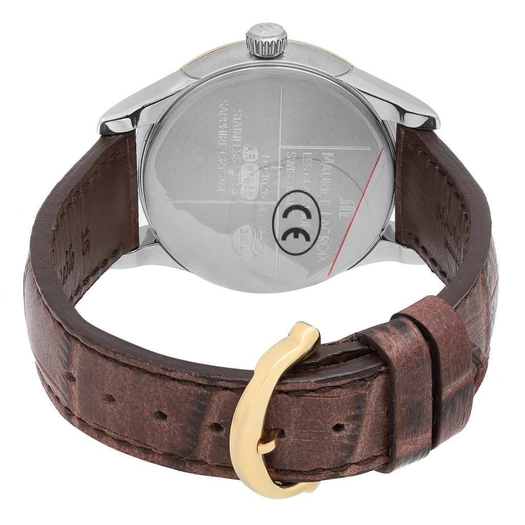 Back View Of Solid Back Case And Closed Leather Band Of Maurice Lacroix LC1026-PVY11-130 Watch Unworn Condition
