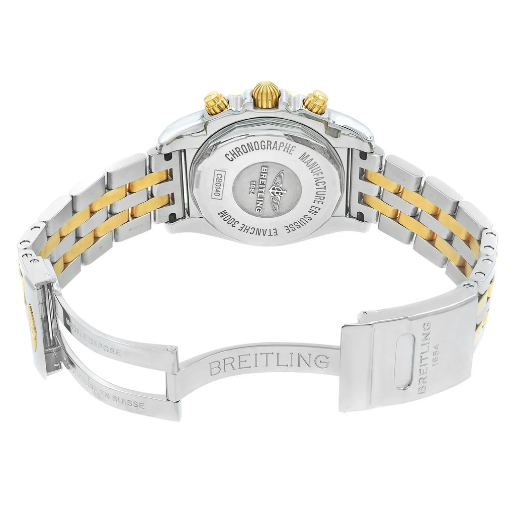 Back View Of {Caseback} Back Case And Open Stainless and Solid Gold Band Of Breitling CB014012/BA53-378C Watch Display Model Condition