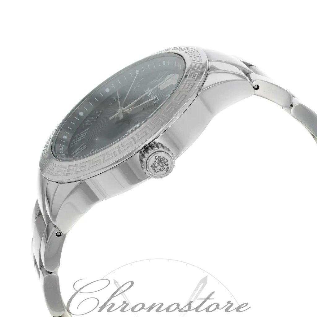 View Of Crown Facing Side Of Versace P6Q99GD008 S099 Stainless Steel Watch Pre Owned Condition