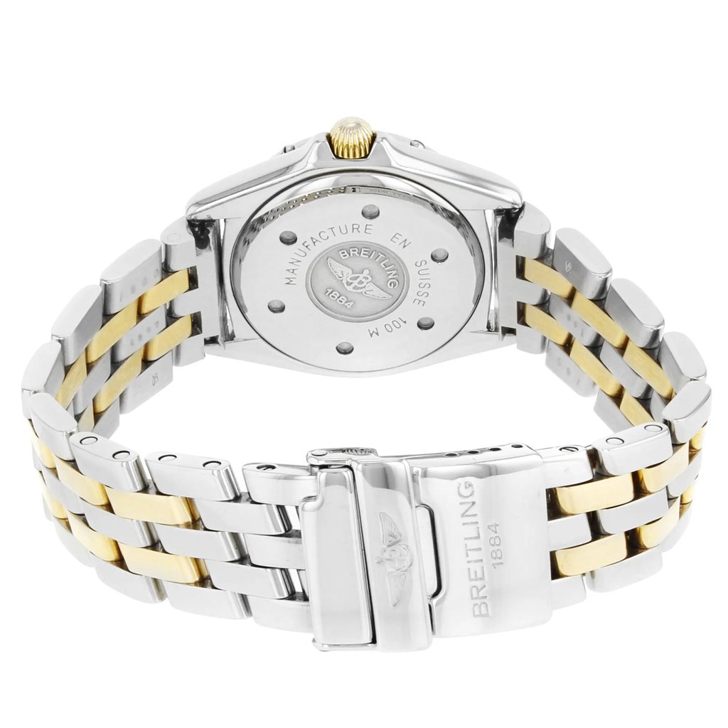 Back View Of {Caseback} Back Case And Closed Stainless and Solid Gold Band Of Breitling B52045.1 Watch Pre Owned Condition