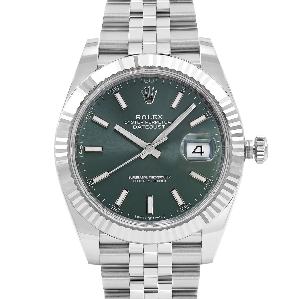 Up Close Front Facing Picture Of Rolex 126334 Stainless Steel Watch Pre Owned Condition