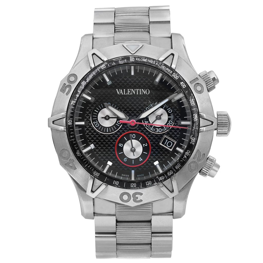 Front Full View Of Valentino V40LCQ9909-S099 Stainless Steel Watch Pre Owned Condition Poor