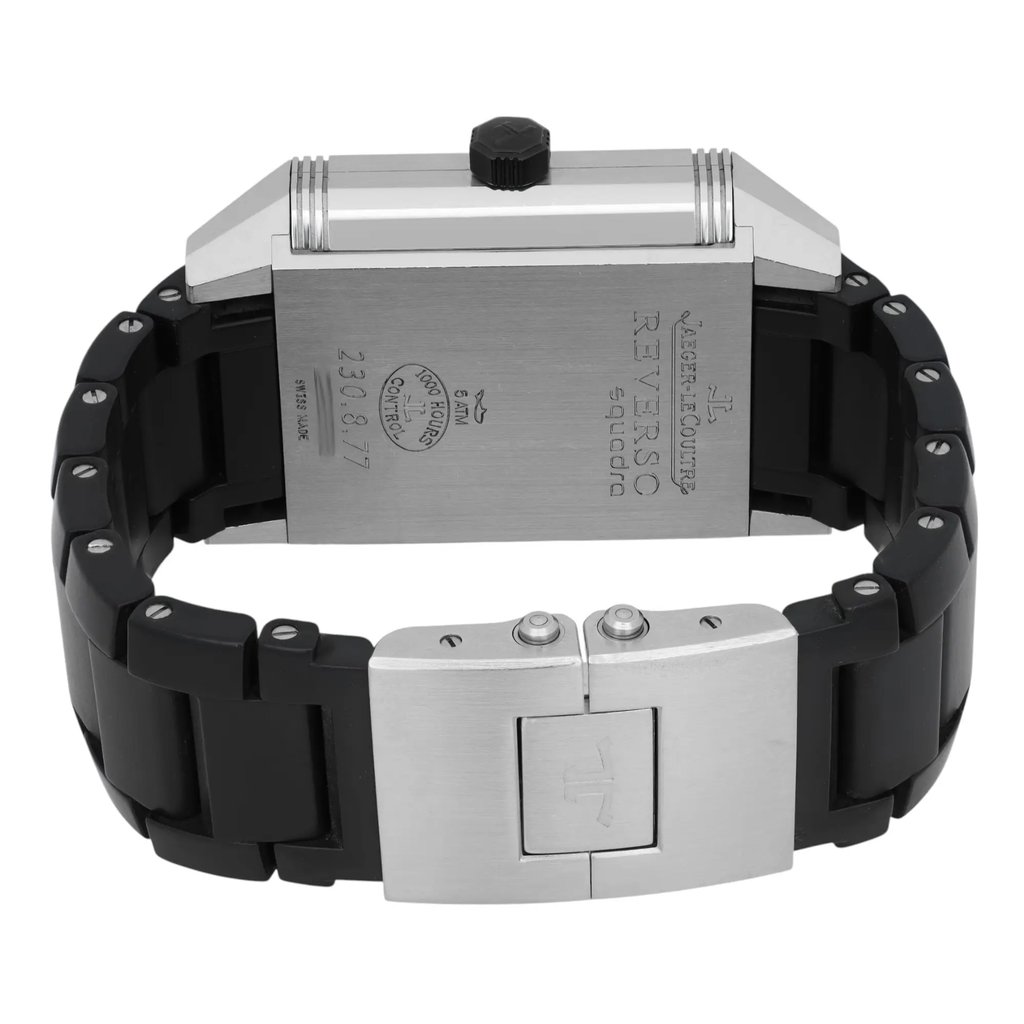 Back View Of Exhibition Back Case And Closed Rubber Band Of Jaeger-LeCoultre 230.8.77 Watch Pre Owned Condition