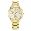 An image of a Wristwatch by Tory Burch. This Pre Owned item is designed for Women, featuring a Casual style. It has a Quartz movement and an Analog display with a Cream dial color. The indices include Non-Numeric Hour Marks,Sticks. The band is made of Stainless Steel and the case is made of Stainless Steel. The watch has a Round shape with a case size of 38 mm and a case thickness of 10 mm.